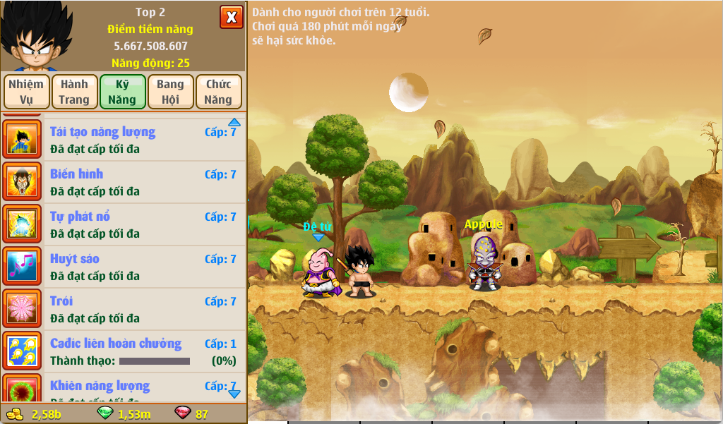 Kỹ năng Xayda game ngọc rồng