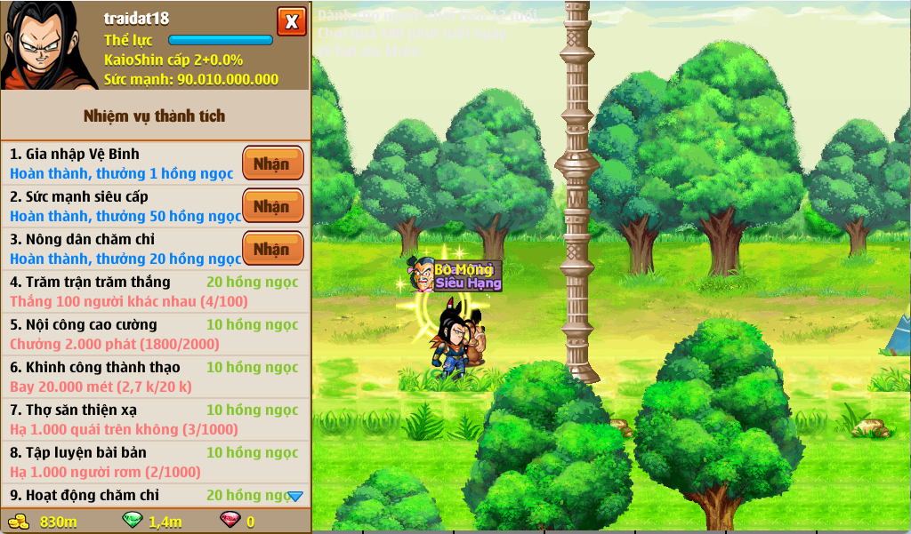 Nhiệm vụ thành tựu game nro